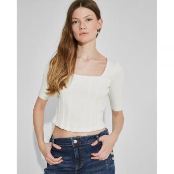 Naëlle - Camiseta crop tipo corsé de mujer con manga corta