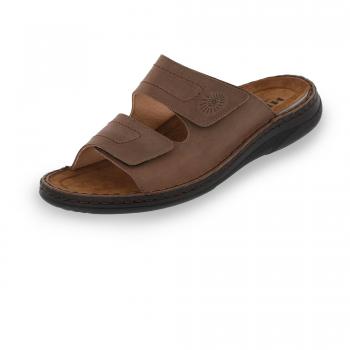 Helix 82011 Herren Pantolette aus braunem Glattleder, Klettverschluss, flexible Sohle – 41