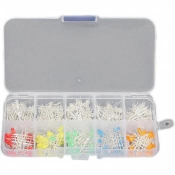 300Pcs 3mm Round Bright LED Diode Lamp Assortment Kit with 10 Values in Five Colors