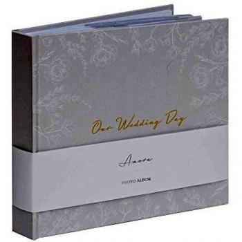 Our Wedding Day Grey Floral Photo Album - Elegant Grey Design