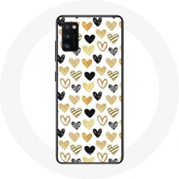 Oppo A16 Heart Pattern Case - Black, Yellow & Gray Texture
