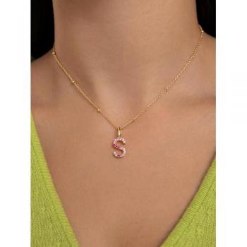 Charm Letra N Spark Sakura - Colgante de Plata de Ley 925 Baño en Oro de 18 Kt con Circonitas Multicolores