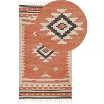 Beliani Kelim-Teppich Orange Baumwolle 80 x 150 cm