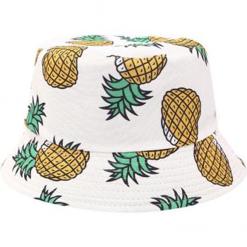 Double-Sided Pineapple Print Beach Hat - Unisex Foldable Sunshade Summer Travel Hat 40J5