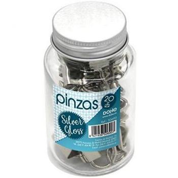 Frasco de cristal con 20 pinzas metálicas de 19 mm