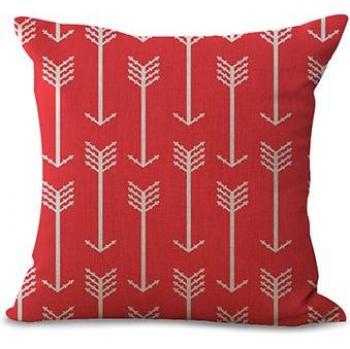 Geometric Pattern Pink Cotton Linen Throw Pillow Cover - Peacock Feather, Unfilled Decorative Cushion for Home