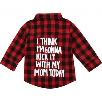 Camiseta Blanca con Estampado Red Plaid para Niños y Niñas 2-7 Años