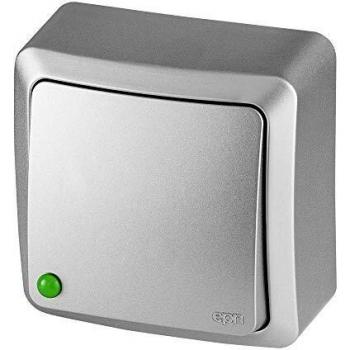 Silberner Aufputz-Schalter BERG – 10 A, IP20, 230 V, einfacher Lichtschalter
