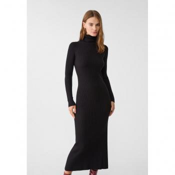 Stradivarius Rollkragen-Strickkleid, lang, Schwarz, XS