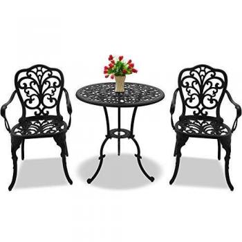 Bangui Outdoor Furniture Set with Table and 2 Chairs Made of Cast Aluminum in Black