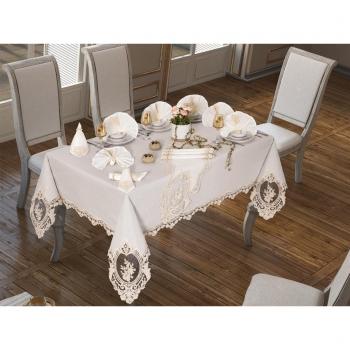 Elegant Cream Linen Dinner Set with Table Cloth and Napkins