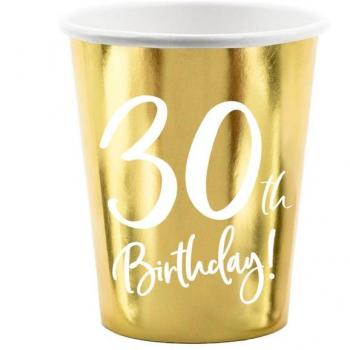 Partydeco, Goldene Pappbecher 30. Geburtstag, 220ml (6er Pack)