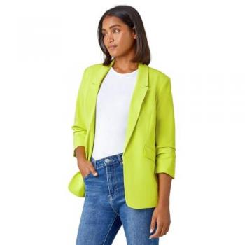 Ruched Sleeve Stretch Blazer – Navy Blue Edition