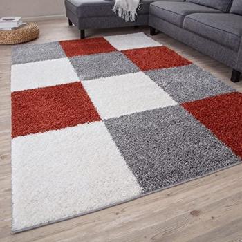 THE RUGS Myshaggy Rugs with Geometric Design (381 Terra - White, Terra, Grey, Runner, 80 x 300 cm)