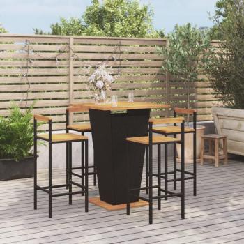 Conjunto de Bar Jardín 5 Piezas Madera Acacia y Ratán PE Negro