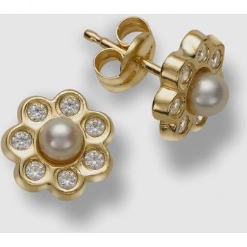 Pendientes de flores en oro y perla