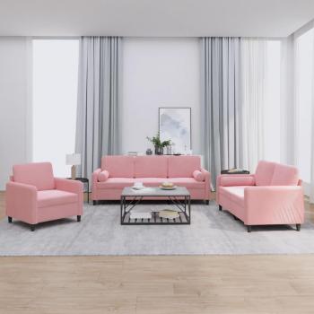 VidaXL 3-tlg. Sofagarnitur mit Kissen Rosa Samt - Rosa