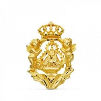 Medalla Virgen de la Cabeza en Oro 18k de 27 mm con escudo, corona y ángeles calado