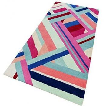 Accessorize I Kurzflor Teppich I Linear I ACC-0017-10 I Türkis Pink Blau Weiß Rot Beige I