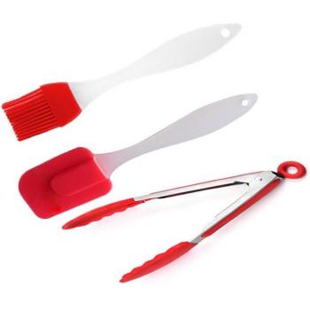 3-Piece Cooking Utensil Set: Tongs, Oil Brush, and Silicone Spatula