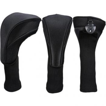 Golf Club Head Covers for Drivers and Fairway Woods - Black (3 Pcs)