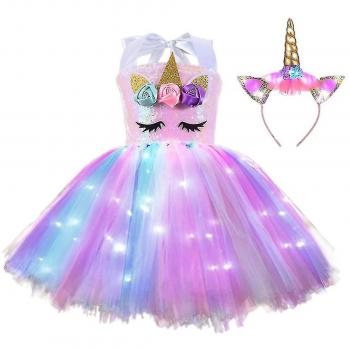 Vestido de tutu arcoíris con luces para niñas