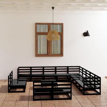 VidaXL 14 Piece Garden Lounge Set Black Solid Pinewood