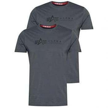 T-Shirt ALPHA INDUSTRIES Alpha Industries Men - T-Shirts Alpha Label T 2 Pack Gr. S, schwarz (grauschwarz, schwarz), Herren, Obermaterial: 90% Baumwolle, 10% Polyester, Shirts