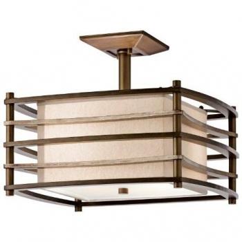 Elstead Lighting Moxie 2 Light Rectangle Semi Flush Ceiling Light Bronze, Beige, E27