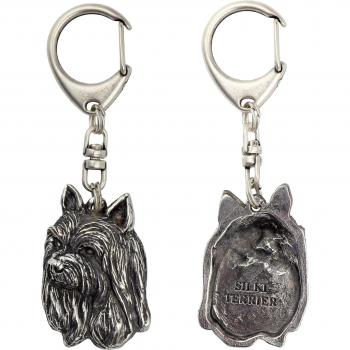 Silky Terrier Dog Key Ring - Silver-Plated Handbag Decoration by Art-Dog