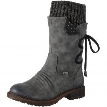 Rieker Damen Stiefel 94773, Schwarz/Grau 41 EU