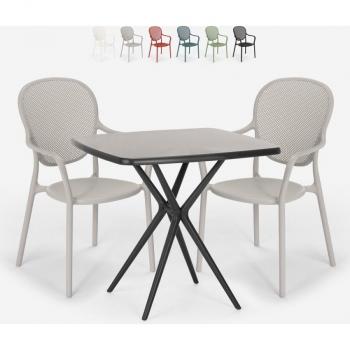 Table Carrée 70x70cm avec 2 Chaises Jardin