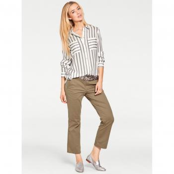 Hemdbluse HEINE Damen 40 Grau (grau, ecru) 100% Viskose gestreiftes Muster Langarm