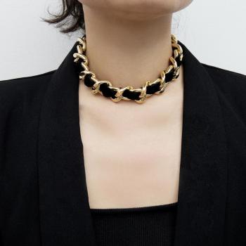 Punk Big Thick Cuban Black Gold Flannel Choker Belt