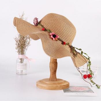 Rose Red Brown Light Pink Straw Flat Top Summer Beach Hat