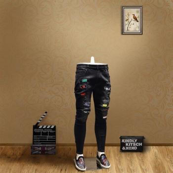 Ripped Skinny Patches Jeans Mannen