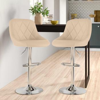 NEO DIRECT Set of Two Madrid Cream Leather Bar Stools