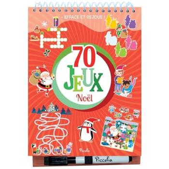 Efface et rejoue - 70 jeux Noël - Raphaella Cosco - Piccolia - cartonné - Livre-jeu