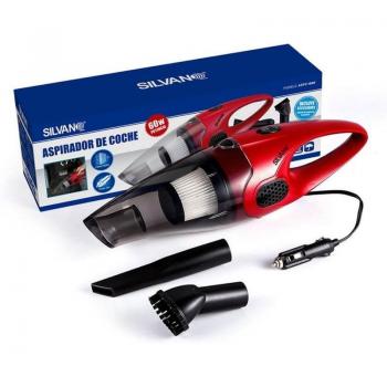 Aspirador de Coche Silvano Potente 60W Conexión 12V 3 Boquillas Filtro HEPA