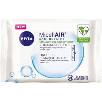 NIVEA MicellAIR® Skin Breathe Lingettes Démaquillantes Douceur 3-en-1 - 25 pièces