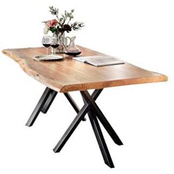 SIT Esstisch Tables, 160 cm, mit Baumkante und Metallgestell, Vintage
