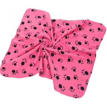 Small Pet Paw Print Blanket - Cotton Dog and Cat Mat in Grey and Pink