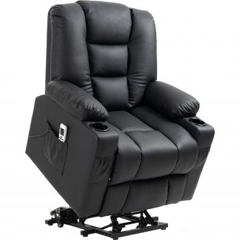 HOMCOM Relaxsessel mit Massagesystem, TV Sessel mit Aufstehhilfe, USB-Anschluss, bis 150 kg, Schwarz