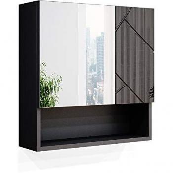 Armadio con specchio per bagno Irma, Antracite lucido, 54 x 55 cm