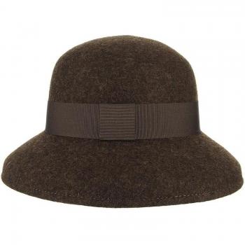 Gorro de fieltro redondo para mujer: sombrero de iglesia vintage, tono marrón, ala ancha