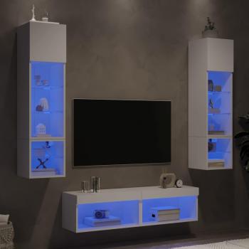 Mobili TV a Muro con LED 6 pezzi – Legno Multistrato Bianco