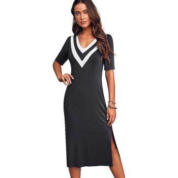 Nizza-für-immer Sommer Kleid für Frauen, knielang, Kontrastfarbe, Patchwork, lässig, gerade A229