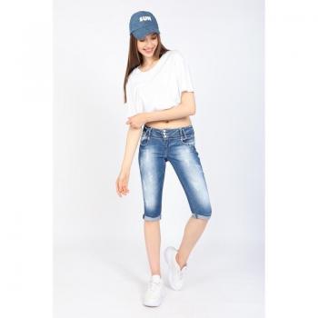 Kadın Düşük Bel Paçası Katlı Kapri 34 blauw