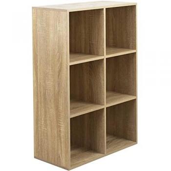 BAKAJI - Mobile Libreria Scaffale 3 Ripiani 6 Vani Casa Ufficio Design In Legno Naturale
