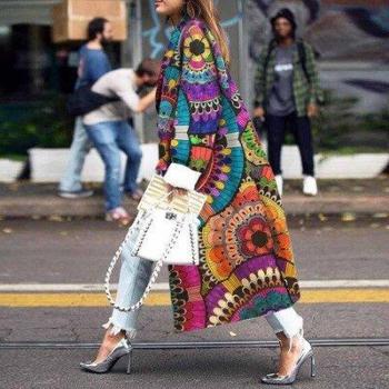 Vintage Autumn Print Trench Coat for Women